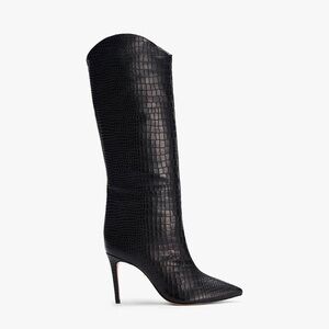 Schutz Maryana Boots in Black Crocodile-Embossed Leather